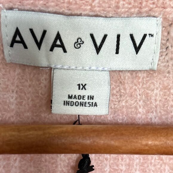 NWT Ava + Viv Puff Sleeve Super Soft Sweater Peach Burgundy Womens Plus Size 1X - Picture 5 of 8